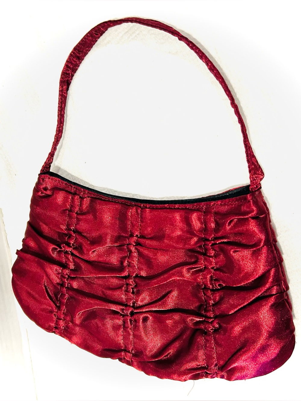 Elegant Ruched Satin Handbag Purse Bag Deep Red Wine Burgundy Prom Wedding Guest